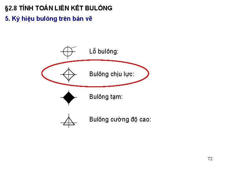 § 2. 8 TÍNH TOÁN LIÊN KẾT BULÔNG 5. Ký hiệu bulông trên bản