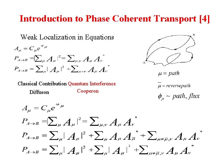 Introduction to Phase Coherent Transport [4] Weak Localization in Equations Classical Contribution Quantum Interference