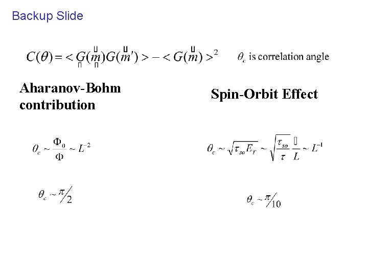 Backup Slide Aharanov-Bohm contribution Spin-Orbit Effect 
