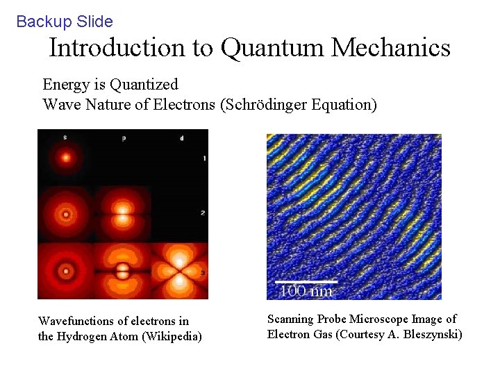 Backup Slide Introduction to Quantum Mechanics Energy is Quantized Wave Nature of Electrons (Schrödinger