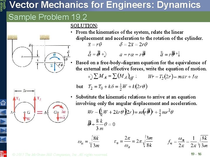 Tenth Edition Vector Mechanics for Engineers: Dynamics Sample Problem 19. 2 SOLUTION: • From