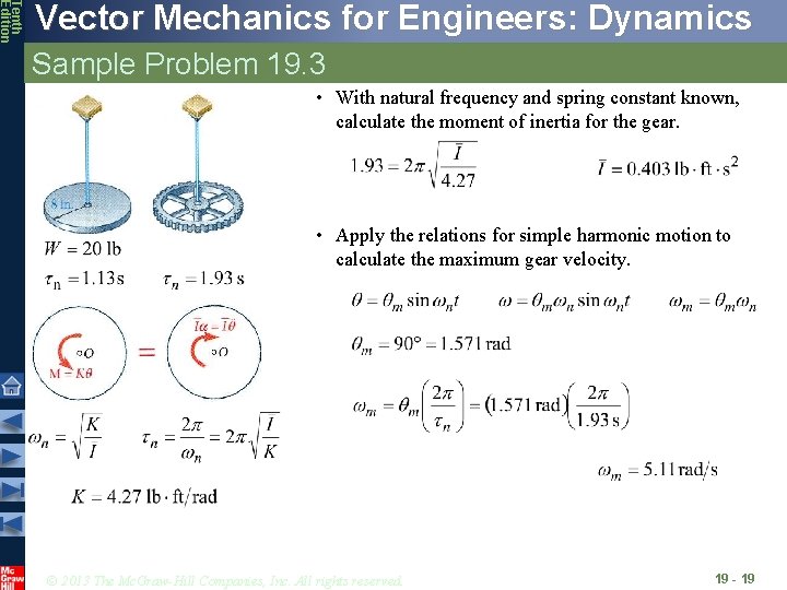 Tenth Edition Vector Mechanics for Engineers: Dynamics Sample Problem 19. 3 • With natural