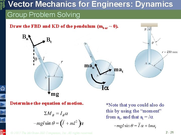 Tenth Edition Vector Mechanics for Engineers: Dynamics Group Problem Solving Draw the FBD and