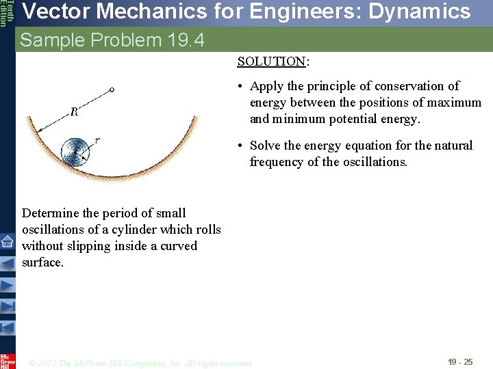 Tenth Edition Vector Mechanics for Engineers: Dynamics Sample Problem 19. 4 SOLUTION: • Apply