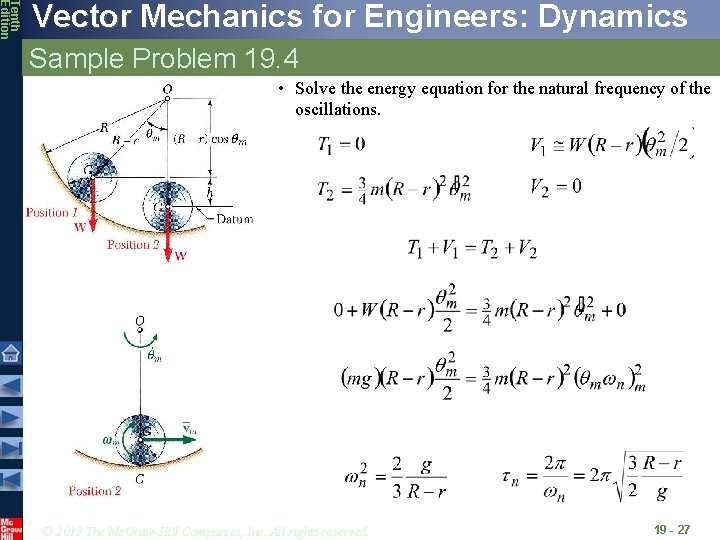Tenth Edition Vector Mechanics for Engineers: Dynamics Sample Problem 19. 4 • Solve the