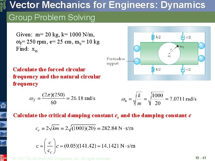 Tenth Edition Vector Mechanics for Engineers: Dynamics Group Problem Solving Given: m= 20 kg,