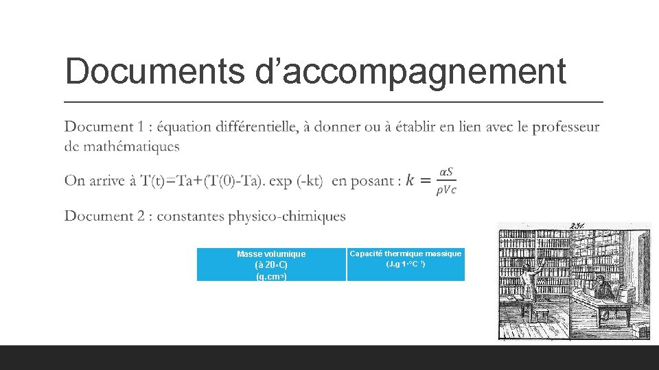 Documents d’accompagnement Masse volumique (à 20∘C) (g. cm-3) Capacité thermique massique (J. g-1·°C-1) 