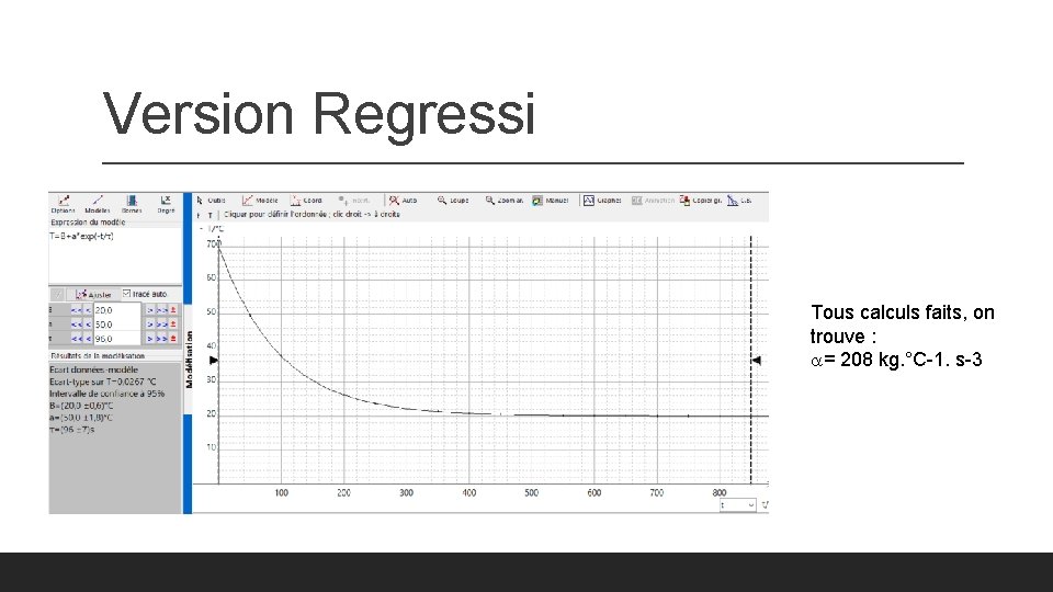 Version Regressi Tous calculs faits, on trouve : a= 208 kg. °C-1. s-3 