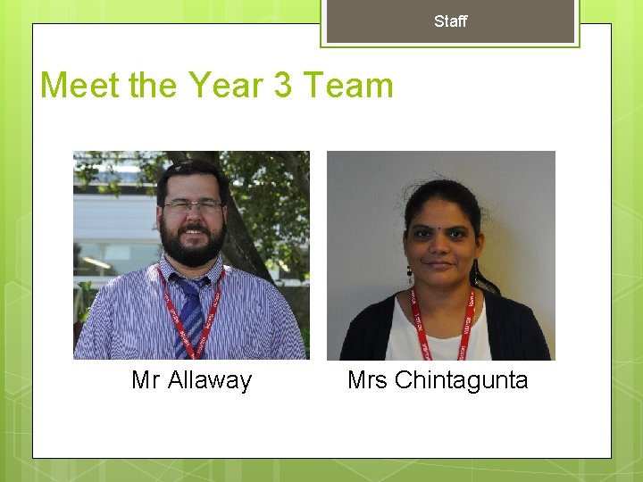 Staff Meet the Year 3 Team Mr Allaway Mrs Chintagunta 