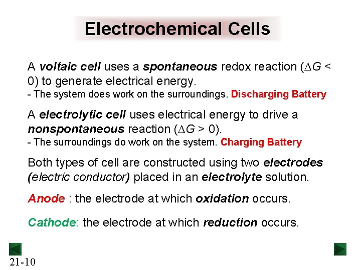 Electrochemical Cells A voltaic cell uses a spontaneous redox reaction (DG < 0) to