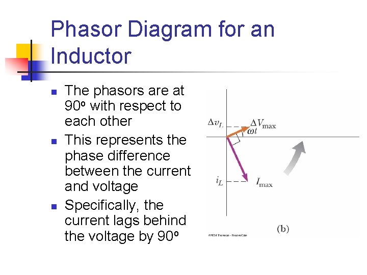 Phasor Diagram for an Inductor n n n The phasors are at 90 o