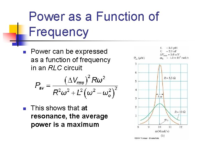 Power as a Function of Frequency n n Power can be expressed as a