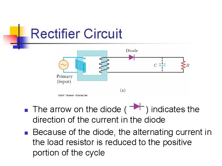 Rectifier Circuit n n The arrow on the diode ( ) indicates the direction