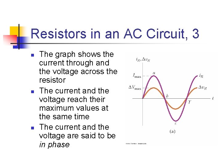 Resistors in an AC Circuit, 3 n n n The graph shows the current