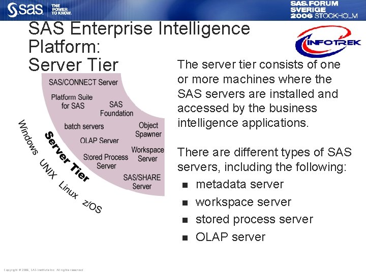 SAS Enterprise Intelligence Platform: The server tier consists of one Server Tier or more