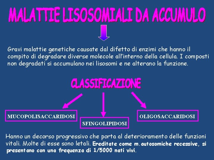 Gravi malattie genetiche causate dal difetto di enzimi che hanno il compito di degradare