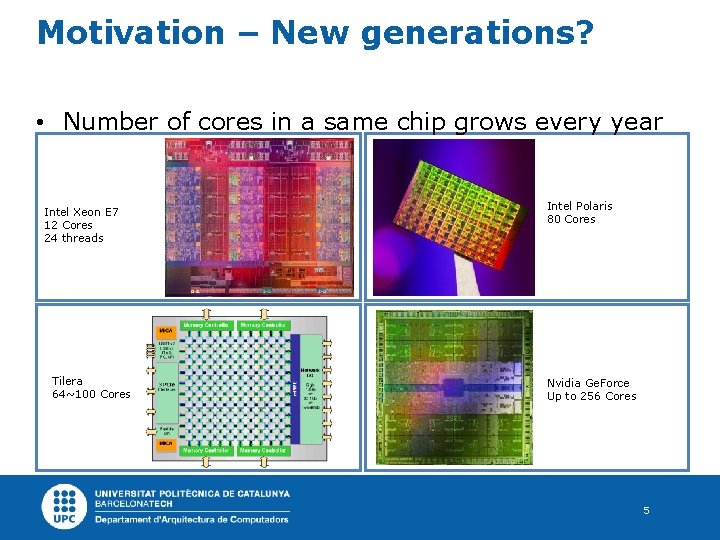 Motivation – New generations? • Number of cores in a same chip grows every