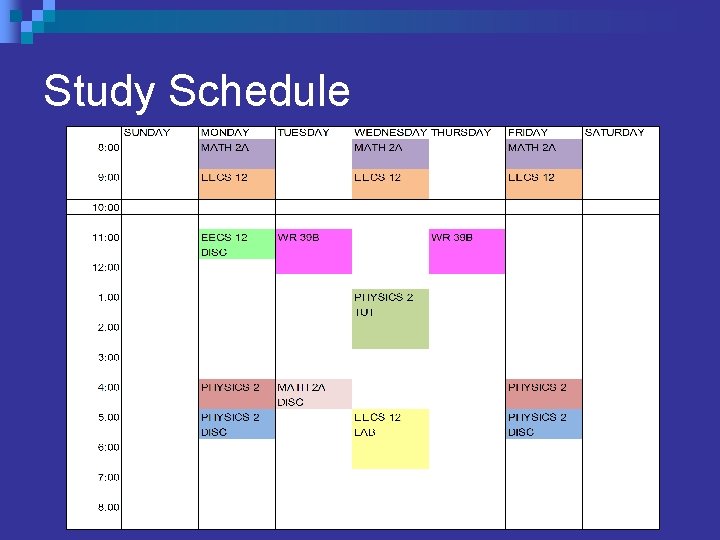 Study Schedule Study Schedule