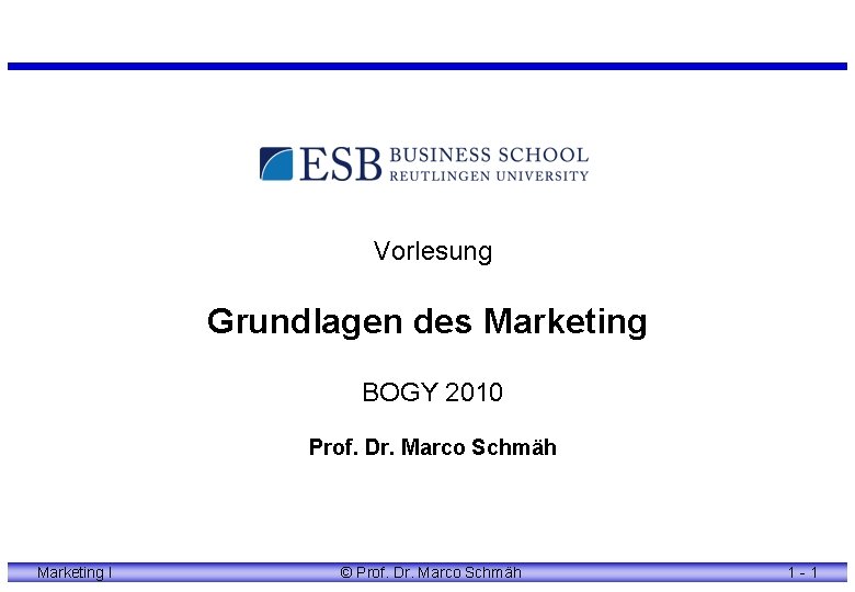 Vorlesung Grundlagen des Marketing BOGY 2010 Prof. Dr. Marco Schmäh Marketing I © Prof.