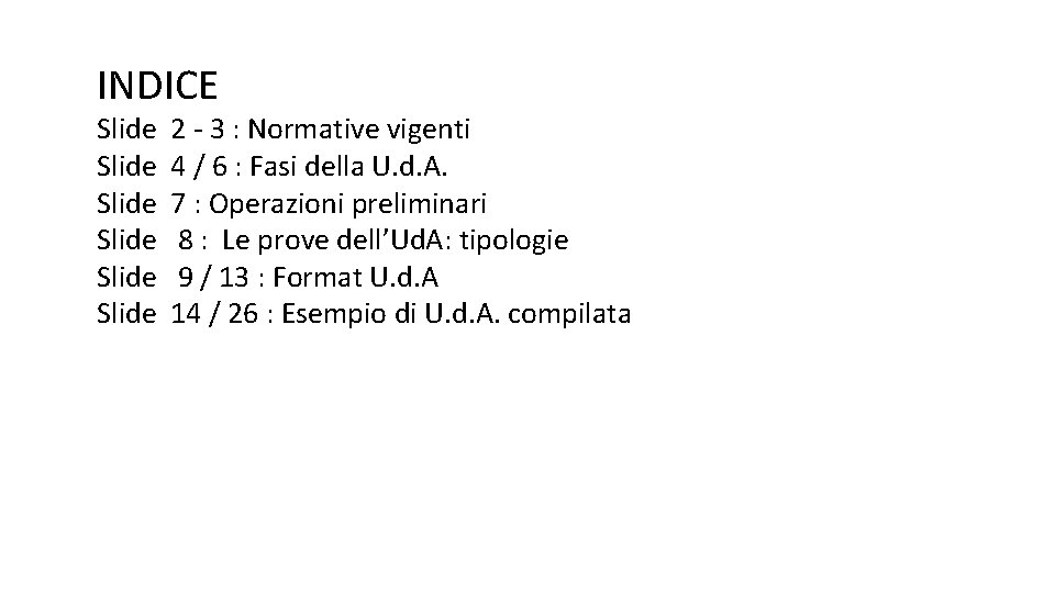 INDICE Slide 2 - 3 : Normative vigenti Slide 4 / 6 : Fasi