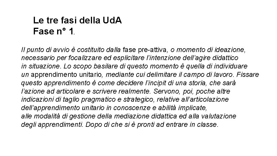 Le tre fasi della Ud. A Fase n° 1. Il punto di avvio è