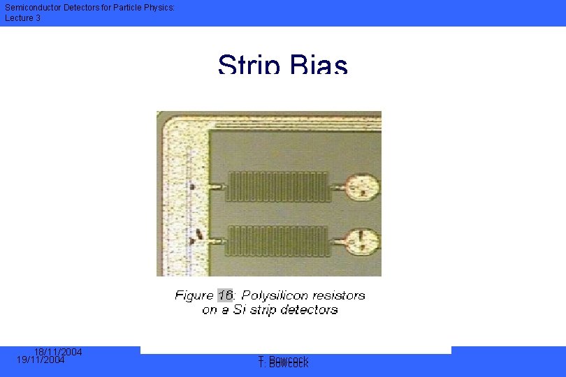 Semiconductor Detectors for Particle Physics: Lecture 3 Strip Bias 18/11/2004 19/11/2004 T. T. Bowcock