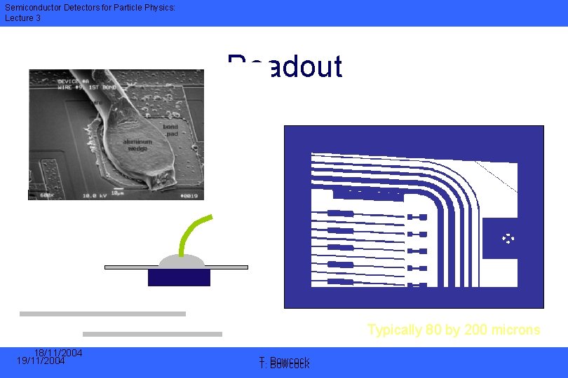 Semiconductor Detectors for Particle Physics: Lecture 3 Readout Typically 80 by 200 microns 18/11/2004