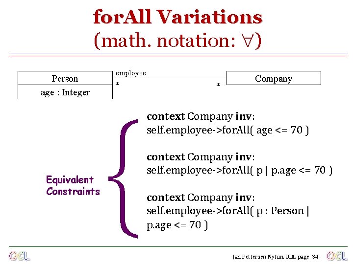 for. All Variations (math. notation: ) Person age : Integer employee * * Company