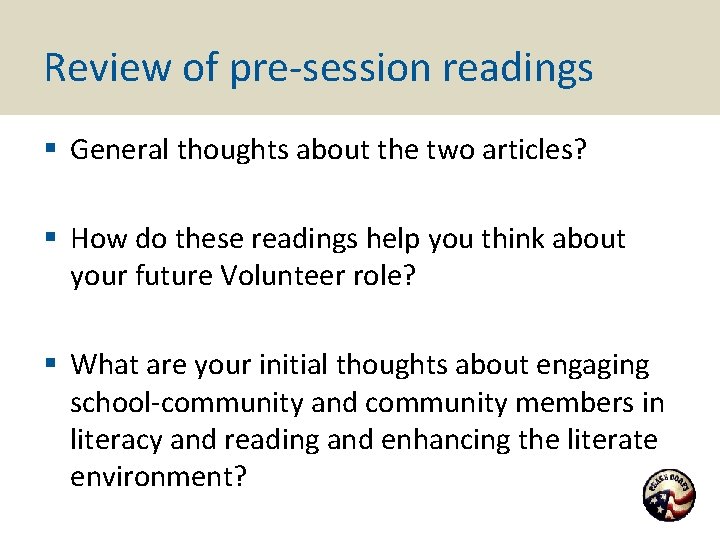 Review of pre-session readings § General thoughts about the two articles? § How do