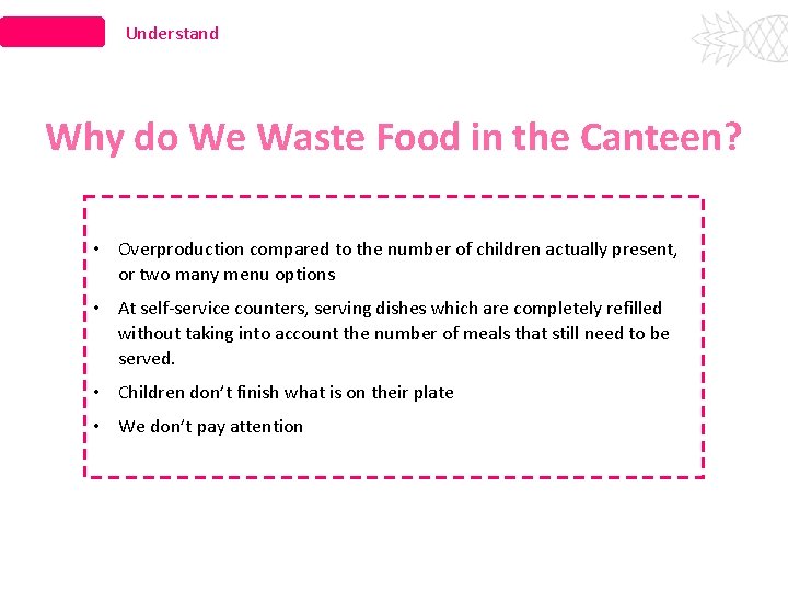 Understand Why do We Waste Food in the Canteen? • Overproduction compared to the
