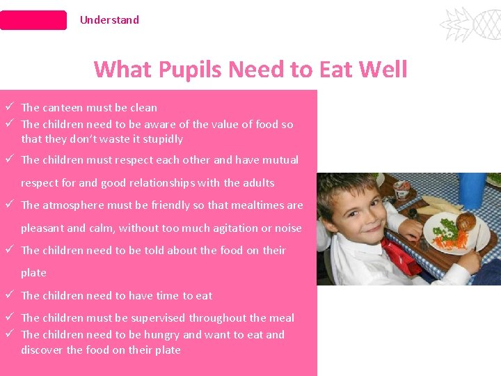 Understand What Pupils Need to Eat Well ü The canteen must be clean ü