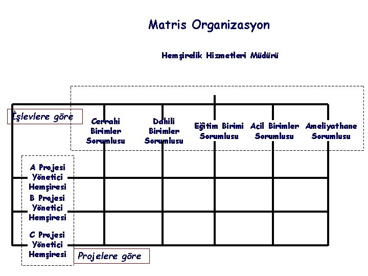 Matris Organizasyon Hemşirelik Hizmetleri Müdürü İşlevlere göre Cerrahi Birimler Sorumlusu A Projesi Yönetici Hemşiresi