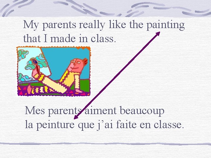 My parents really like the painting that I made in class. Mes parents aiment
