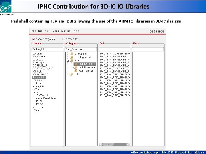 IPHC Contribution for 3 D-IC IO Libraries CNRS – INPG – UJF Pad shell