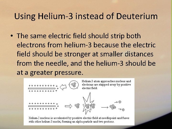 Using Helium-3 instead of Deuterium • The same electric field should strip both electrons