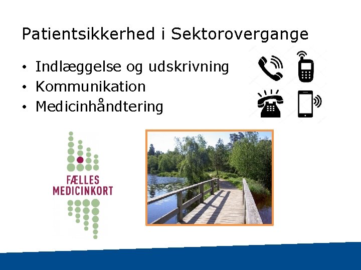 Patientsikkerhed i Sektorovergange • Indlæggelse og udskrivning • Kommunikation • Medicinhåndtering 