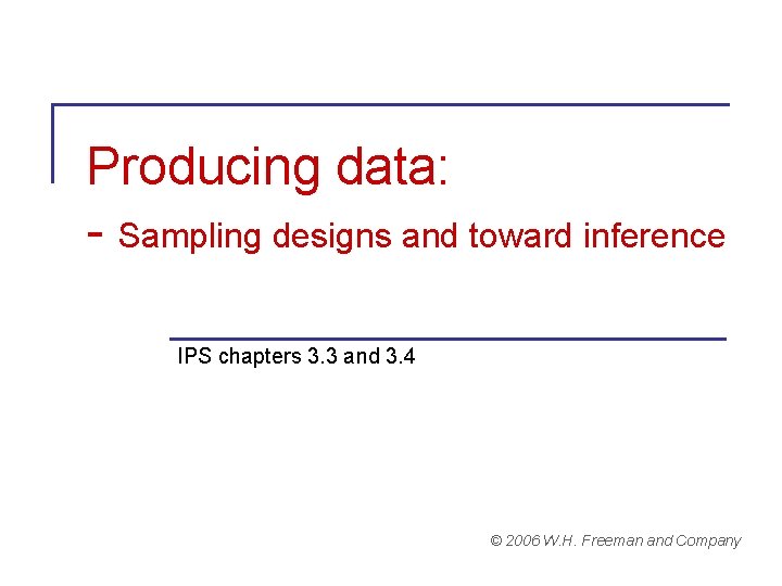 Producing data Sampling designs and toward inference IPS