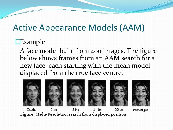 Active Appearance Models (AAM) �Example A face model built from 400 images. The figure
