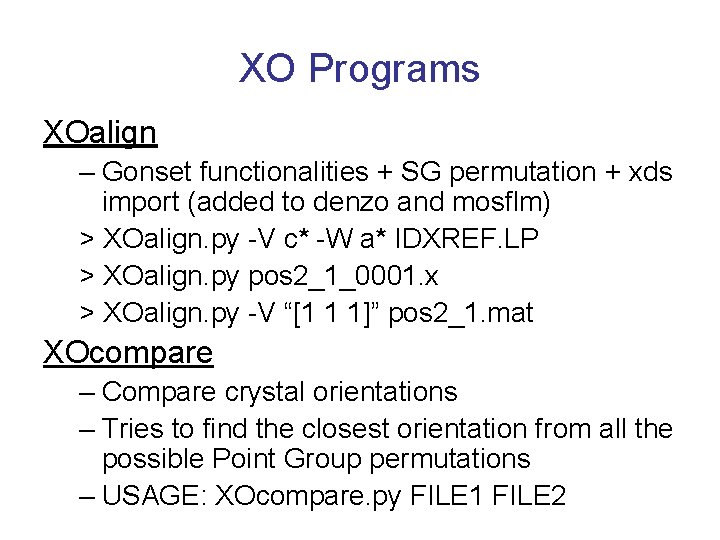 XO Programs XOalign – Gonset functionalities + SG permutation + xds import (added to