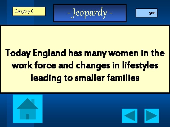 Category C - Jeopardy - 500 Today England has many women in the work