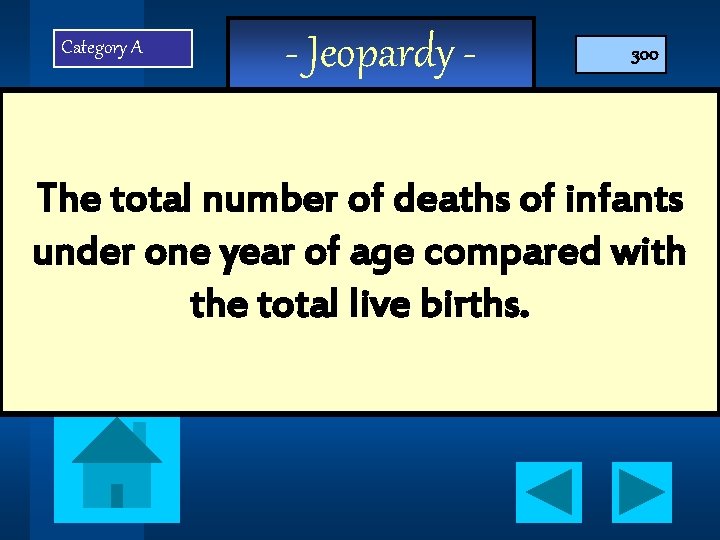 Category A - Jeopardy - 300 The total number of deaths of infants under