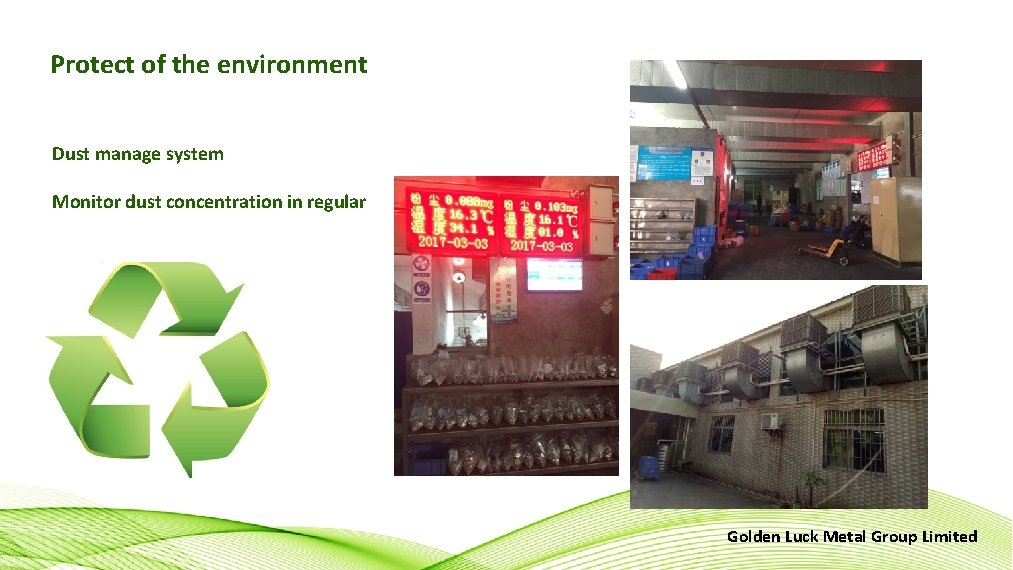 Protect of the environment Dust manage system Monitor dust concentration in regular Golden Luck