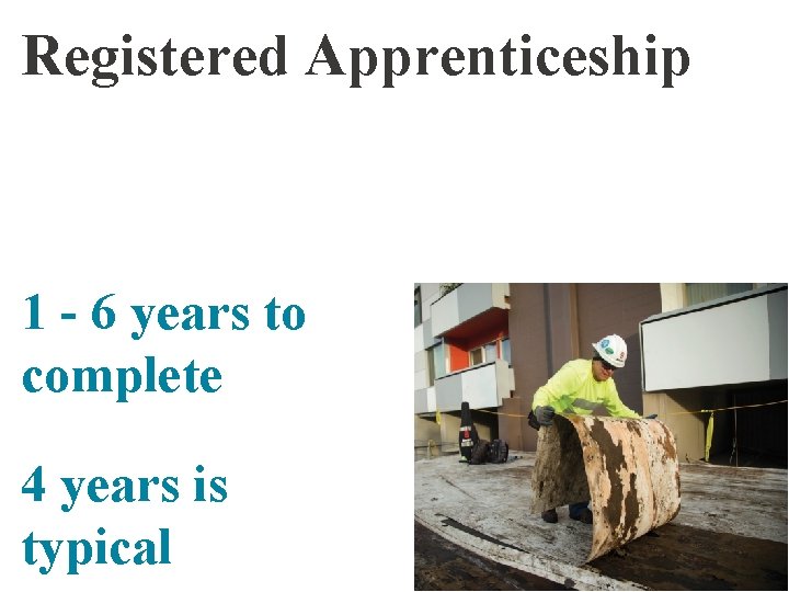 Registered Apprenticeship 1 - 6 years to complete 4 years is typical 