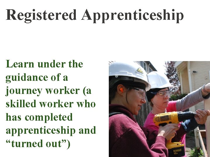 Registered Apprenticeship Learn under the guidance of a journey worker (a skilled worker who