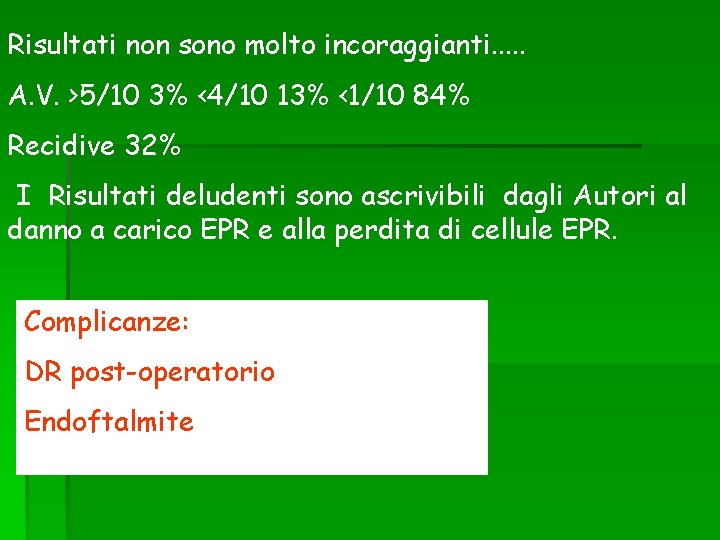 Risultati non sono molto incoraggianti. . . A. V. >5/10 3% <4/10 13% <1/10