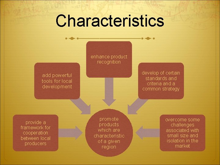 Characteristics enhance product recognition develop of certain standards and criteria and a common strategy