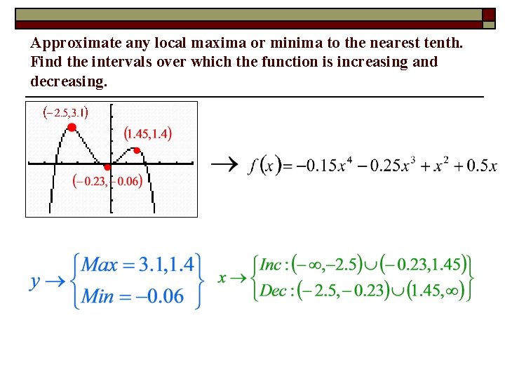 Approximate any local maxima or minima to the nearest tenth. Find the intervals over