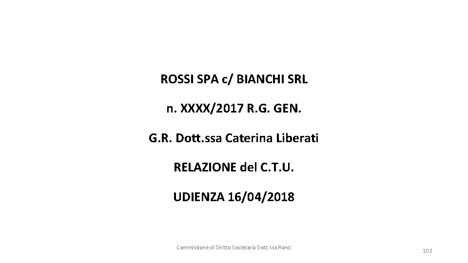 ROSSI SPA c/ BIANCHI SRL n. XXXX/2017 R. G. GEN. G. R. Dott. ssa