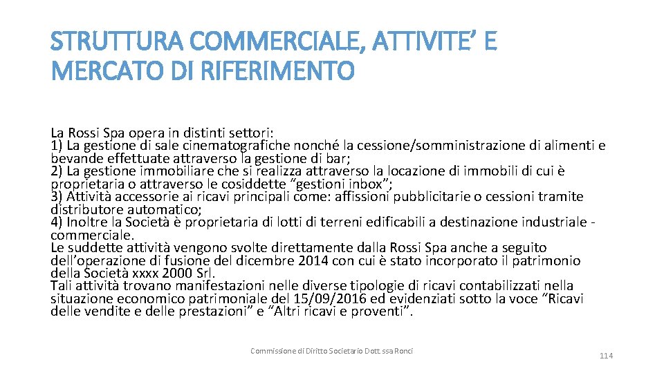 STRUTTURA COMMERCIALE, ATTIVITE’ E MERCATO DI RIFERIMENTO La Rossi Spa opera in distinti settori: