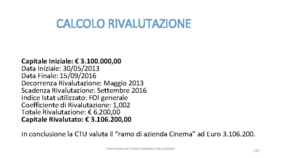  CALCOLO RIVALUTAZIONE Capitale Iniziale: € 3. 100. 000, 00 Data Iniziale: 30/05/2013 Data